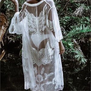 White Sheer Lace Kimono